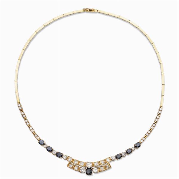 18kt yellow gold, diamonds and sapphires necklace