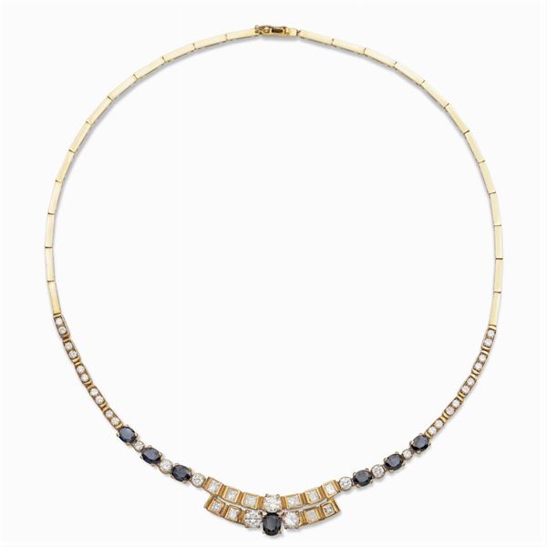 Collana in oro giallo 18kt diamanti e zaffiri