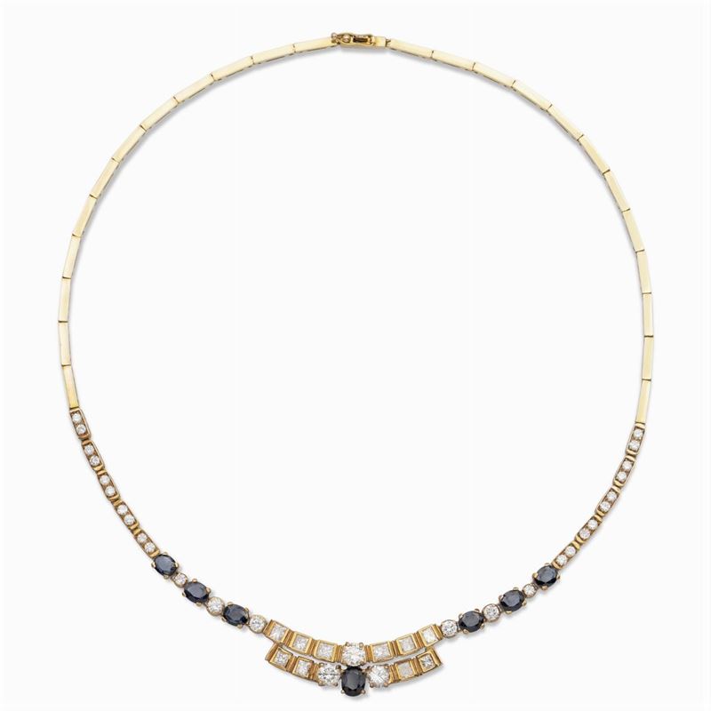 Collana in Oro Giallo 18kt Diamanti e Zaffiri