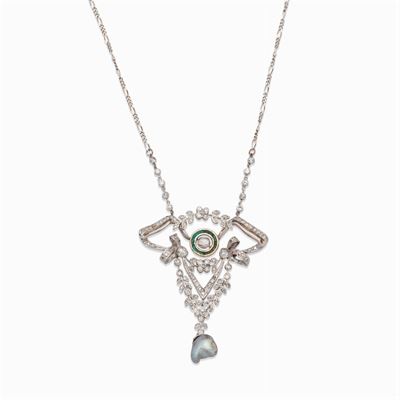 Pendente Liberty in Oro Bianco 9kt e Rose di Diamante