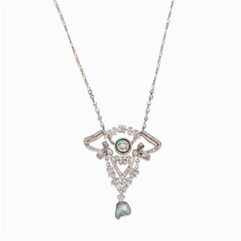 Pendente Liberty in Oro Bianco 9kt e Rose di Diamante