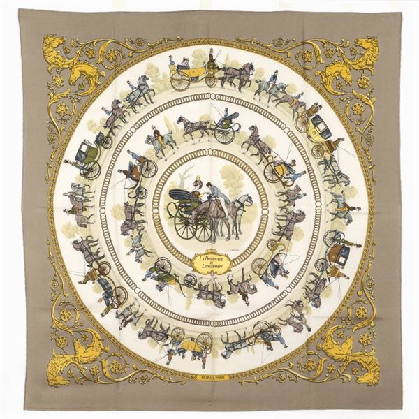 Hermès, foulard carré collezione La Promenade de Longchamps