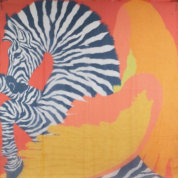 Hermès, scialle collezione Zebra Pegasus