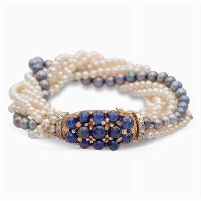 Bracciale a Torchon di Perle Bianche e Perle Tahiti