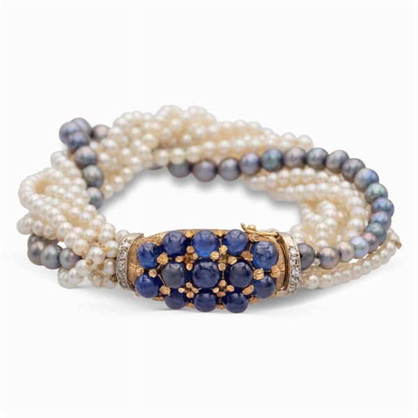 Bracciale a torchon di perle bianche e perle Tahiti