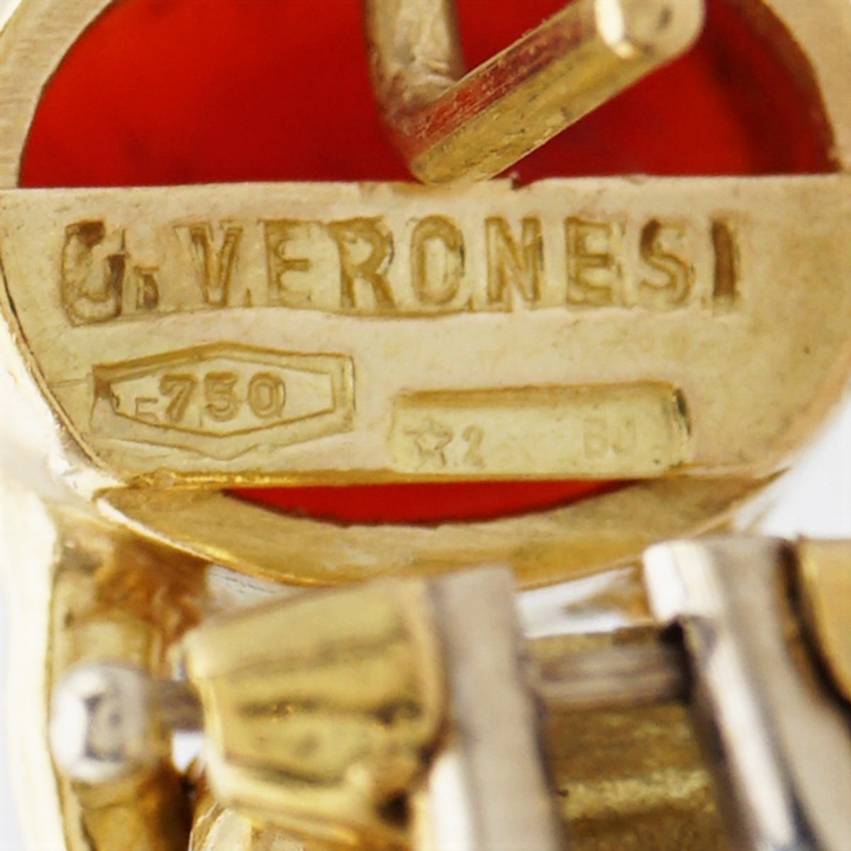 G. Veronesi, Orecchini Pendenti in Oro Giallo 18kt e Corallo