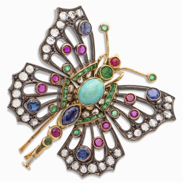 Spilla farfalla in argento e oro giallo  (primi '900)  - Asta GIOIELLI | OROLOGI | FASHION VINTAGE - Colasanti Casa d'Aste
