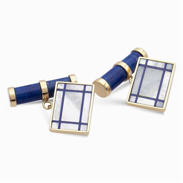 18kt yellow gold, mother of pearl and lapis lazuli cufflinks  - Auction FINE JEWELS | WATCHES | FASHION VINTAGE - Colasanti Casa d'Aste