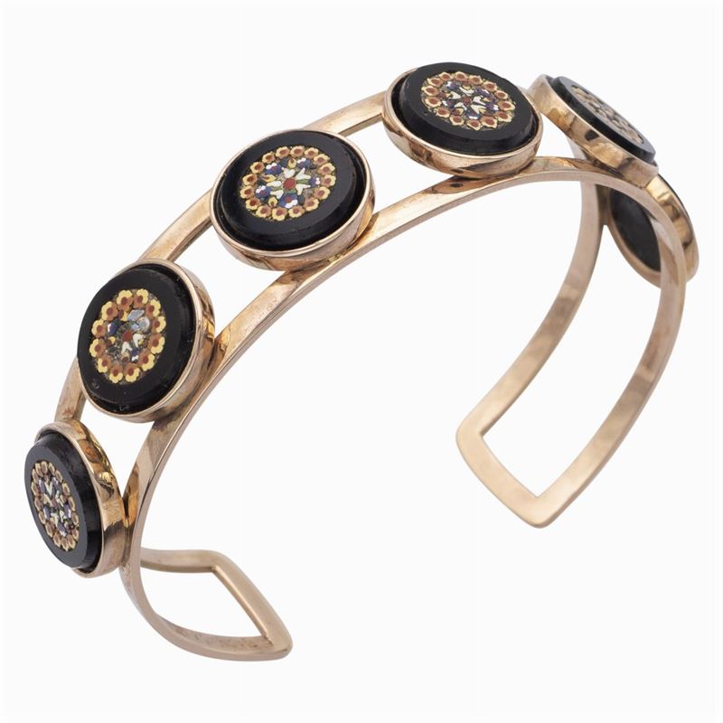 Bracciale a Manetta in Oro Rosa 12kt e Micromosaico