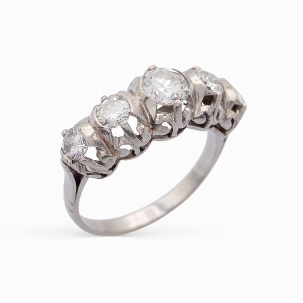 Platinum riviere ring with five diamonds