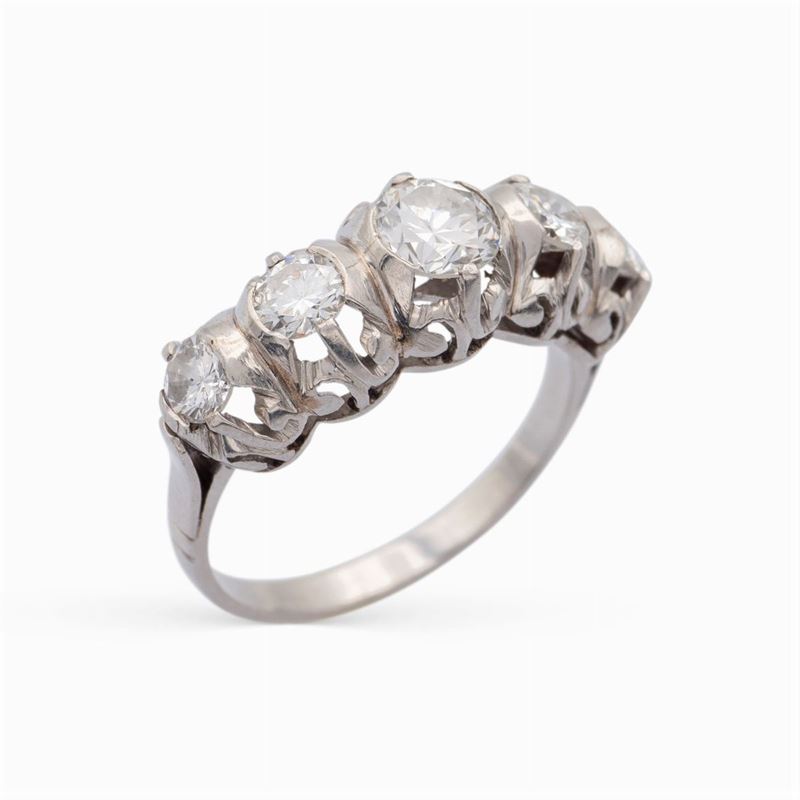 Anello Rivière in Platino con Cinque Diamanti