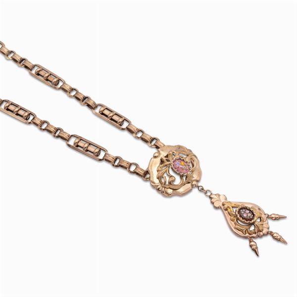 Collana borbonica in oro rosa 9kt e pendente smontabile