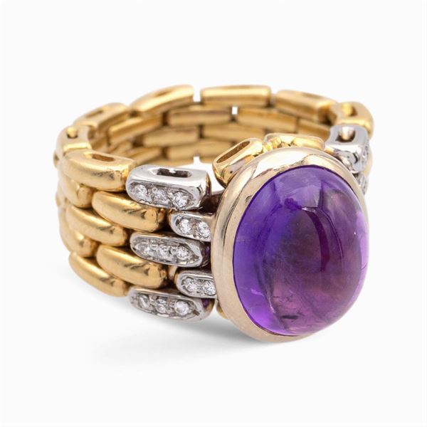 Anello a fascia panthere in oro giallo e oro bianco 18kt