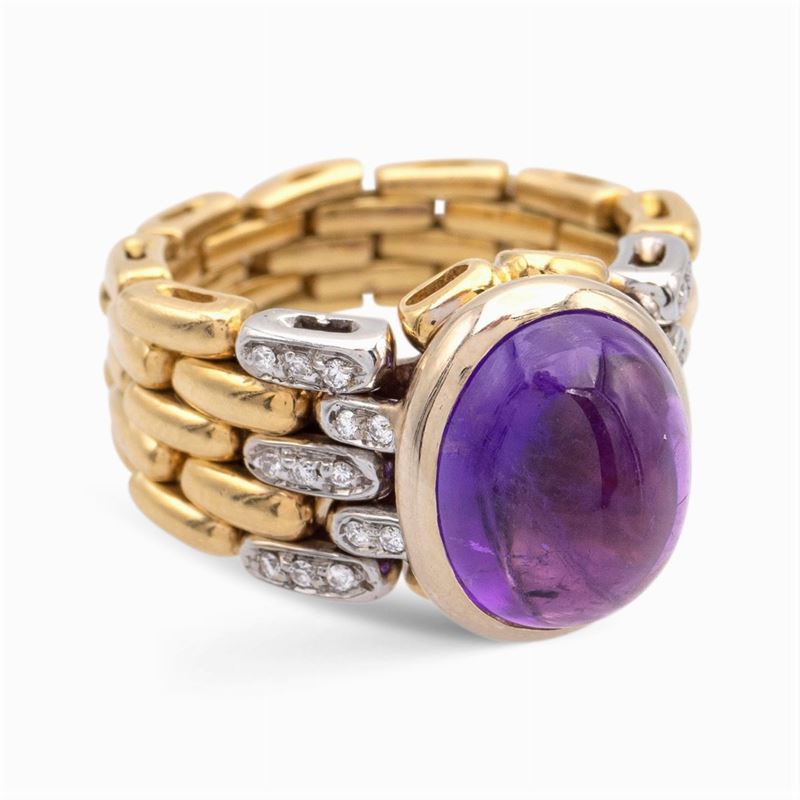 Anello a Fascia Panthere in Oro Giallo e Oro Bianco 18kt