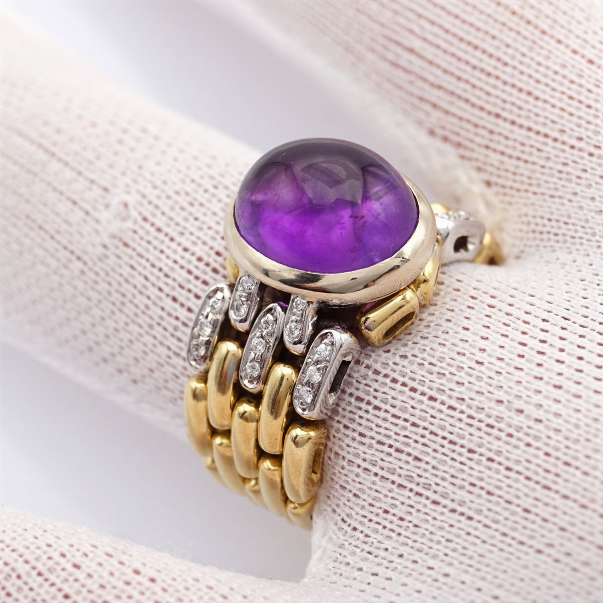 Anello a Fascia Panthere in Oro Giallo e Oro Bianco 18kt