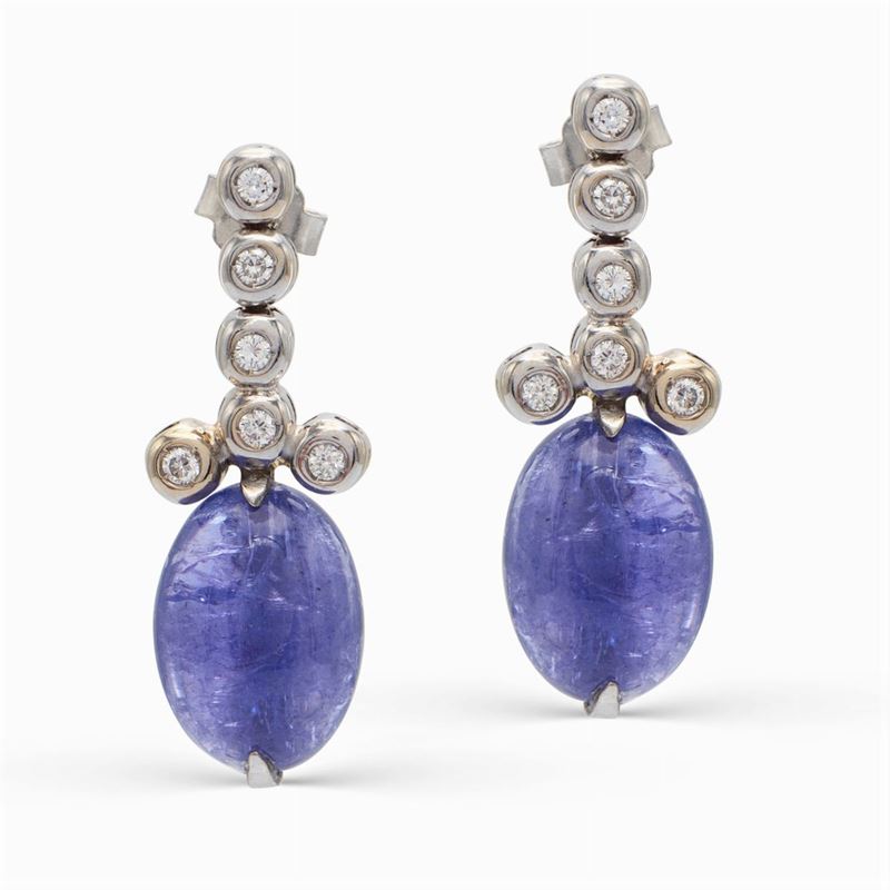 Orecchini Pendenti in Oro Bianco 18kt Diamanti e Tanzanite