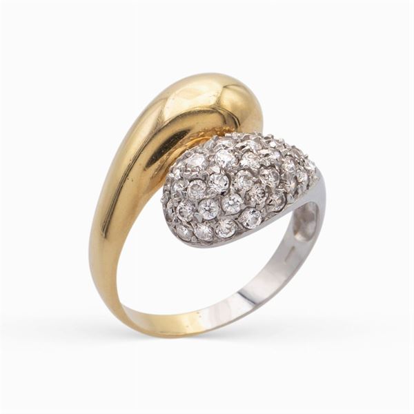 Anello contrariè in oro a due colori 18kt e diamanti