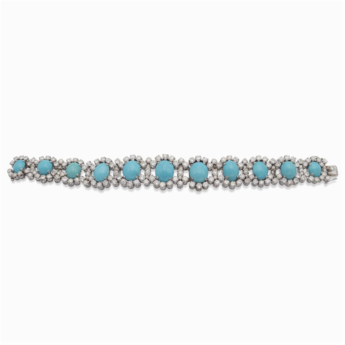 Bracciale in Oro Bianco 18kt Turchesi Naturali e Diamanti