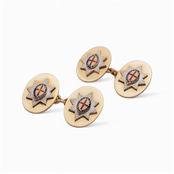 Gemelli Regimental in oro a due colori 18kt e smalti policromi