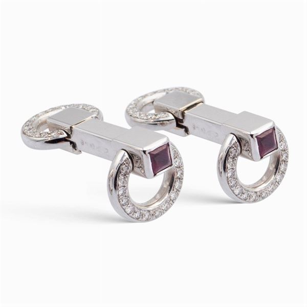 Gemelli staffa in oro bianco 18kt e diamanti