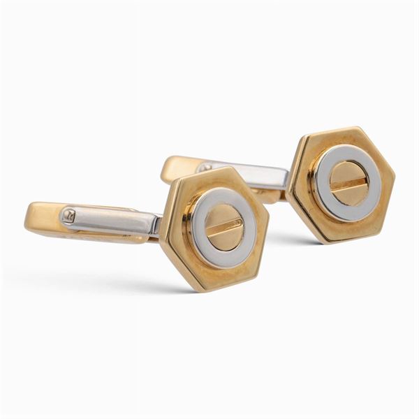 Gemelli esagonali in oro a due colori 18kt