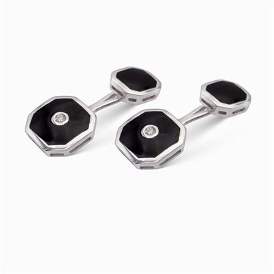 Gemelli Ottagonali in Oro Bianco 18kt e Onice Nero