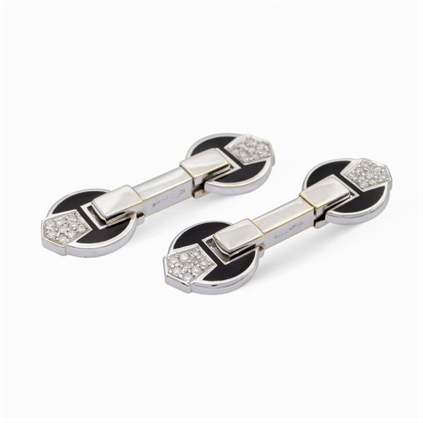 Gemelli in oro bianco 18kt onice nero e diamanti