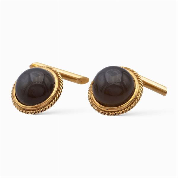 Gemelli in oro giallo 18kt e quarzo taglio cabochon  - Asta GIOIELLI | OROLOGI | FASHION VINTAGE - Colasanti Casa d'Aste