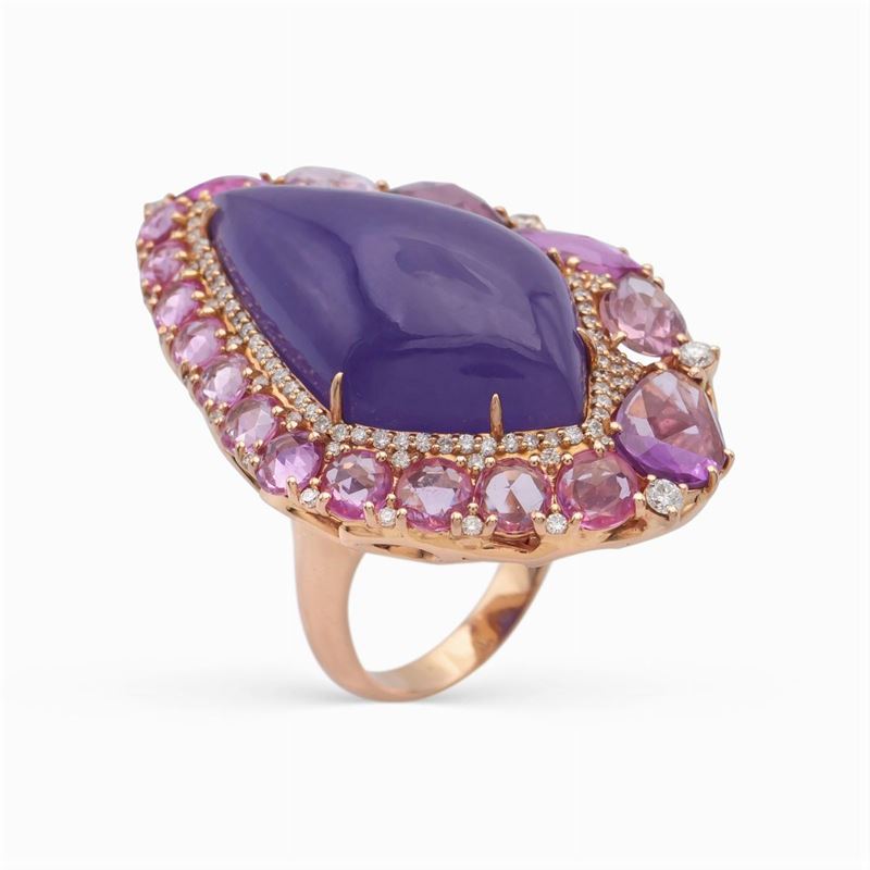 Anello in Oro Rosa 18kt e Giada Lavanda
