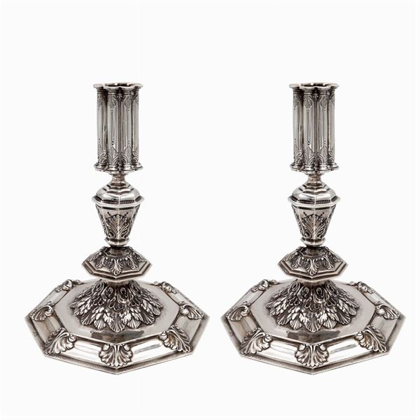 Federico Buccellati, coppia di candelieri in argento