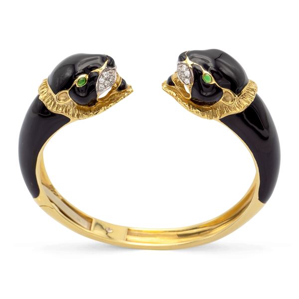 18kt yellow gold Panthers bangle bracelet