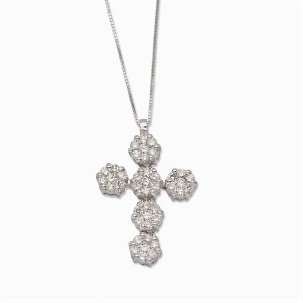 Pendente croce snodabile in oro bianco 18kt e diamanti