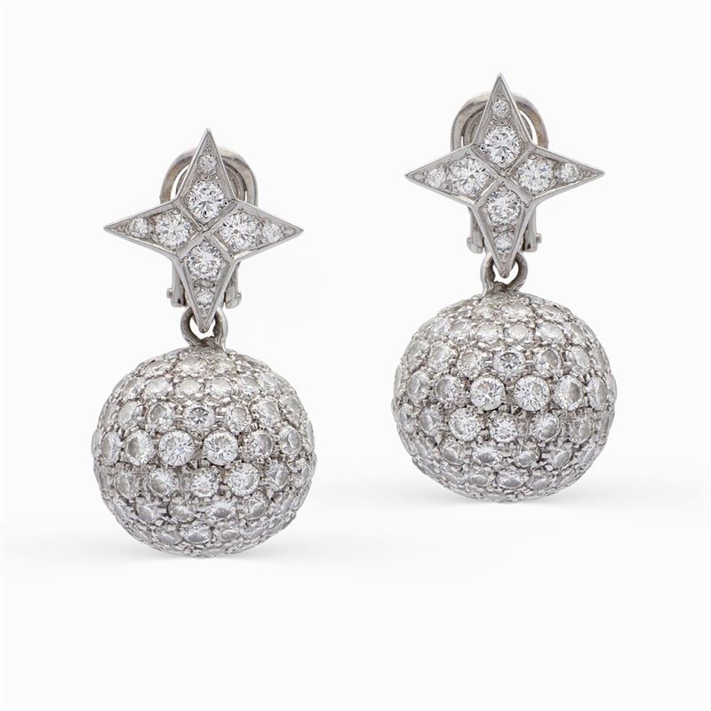 Orecchini Pendenti Sfere in Oro Bianco 18kt e Diamanti