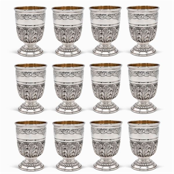 Twelve silver glasses