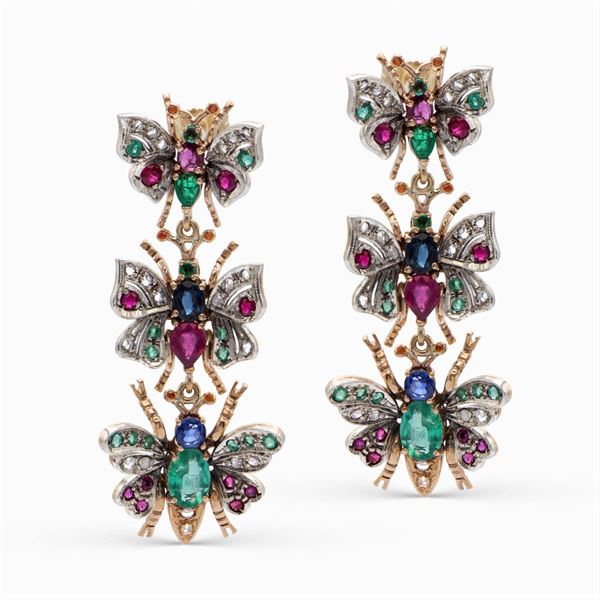 Rose gold and silver butterfly earrings