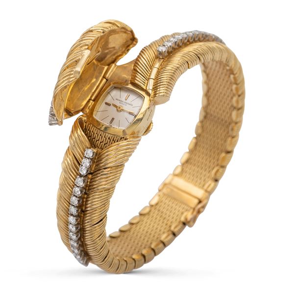 Vacheron & Constantin, bracciale orologio in oro giallo 18kt e diamanti