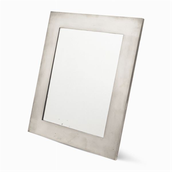 Silver metal and velvet table mirror