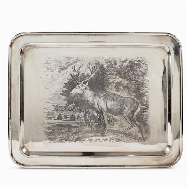 Large oval silver metal tray