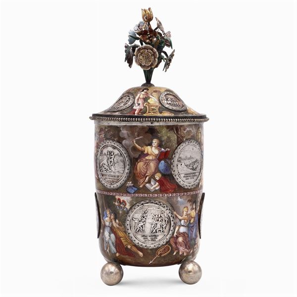 Silver and polychrome enamel tankard