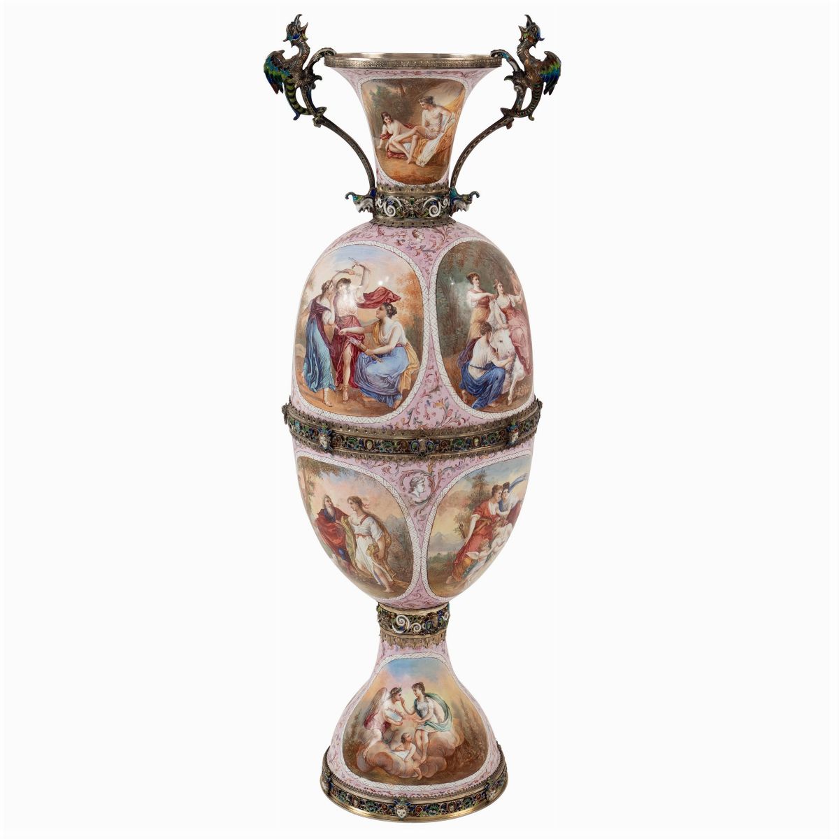 Vaso in Argento e Smalti Policromi