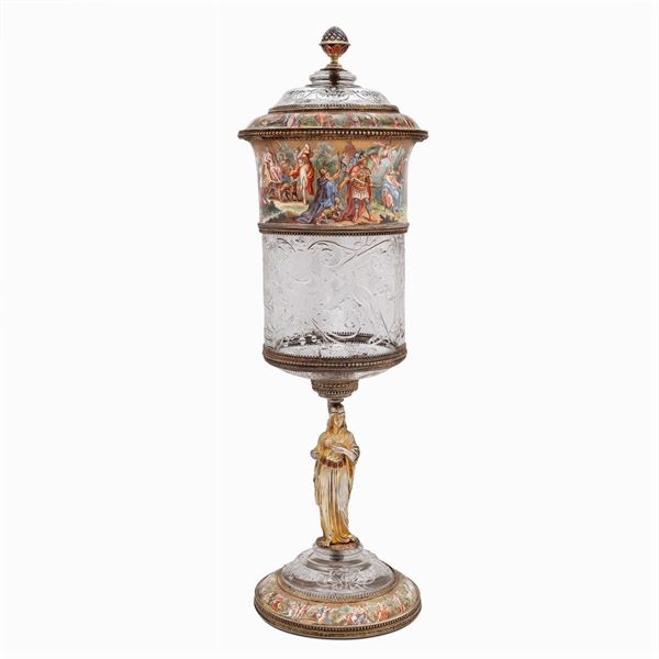 Silver, polychrome enamels and rock crystal cup