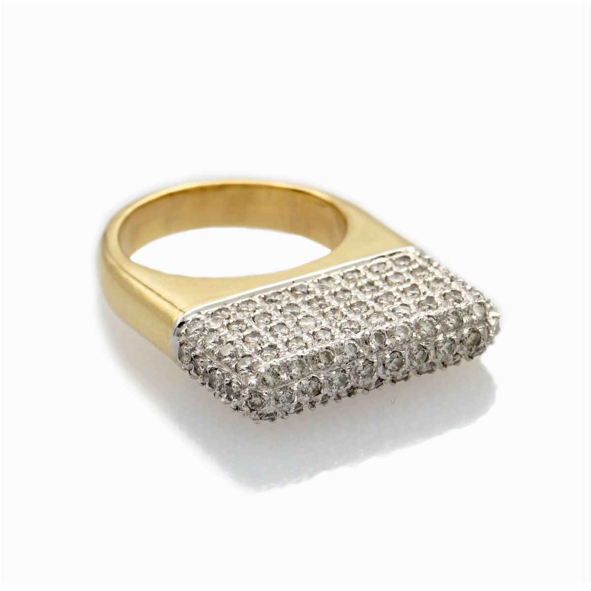Anello a Motivo Geometrico in Oro a Due Colori 18kt e Diamanti