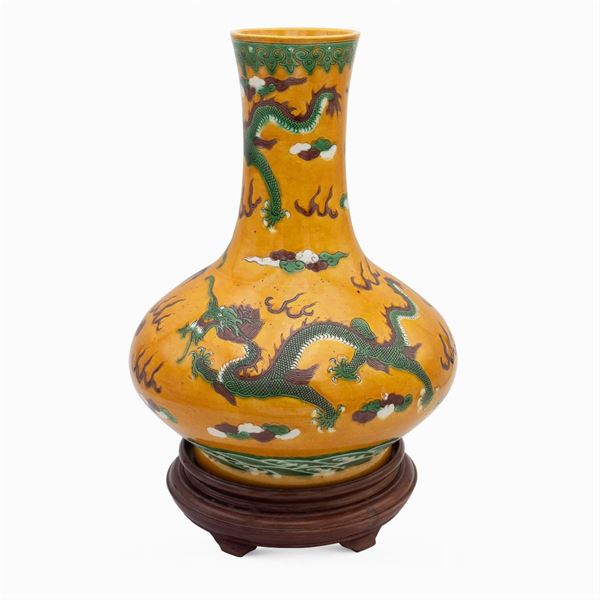 Polychrome ceramic bottle vase