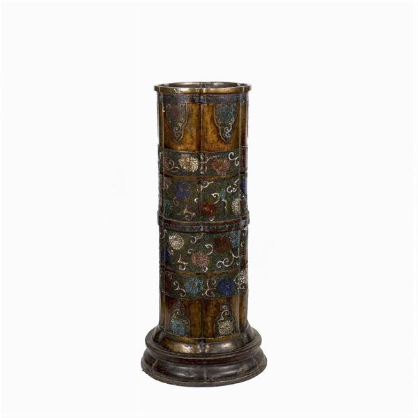 Bronze and cloisonne enamel umbrella stand