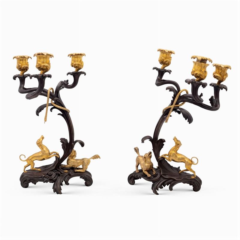 Coppia di Candelabri a Tre Luci