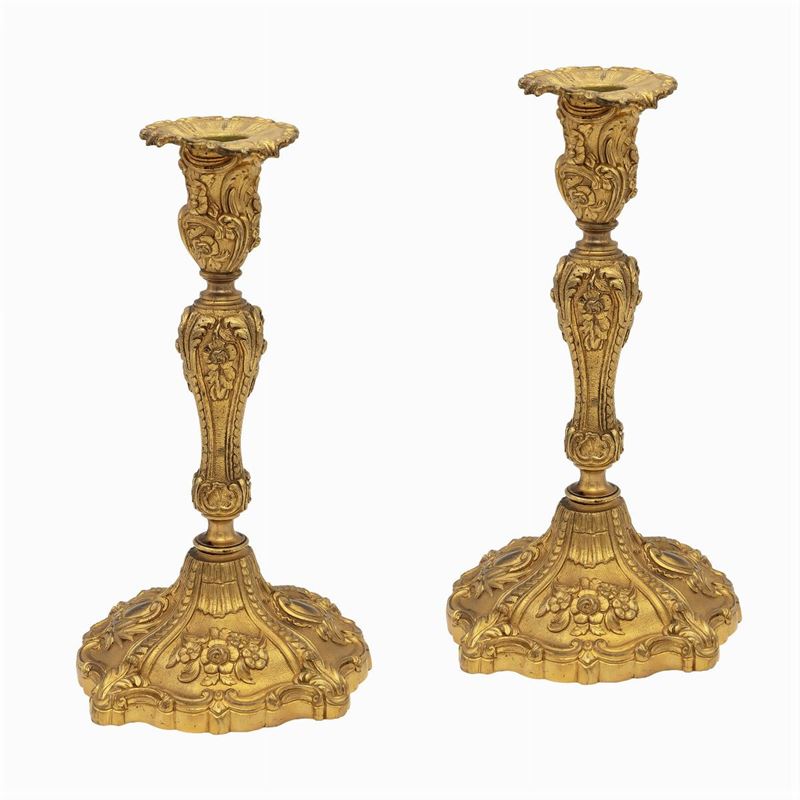 Coppia di Candelieri in Bronzo Dorato