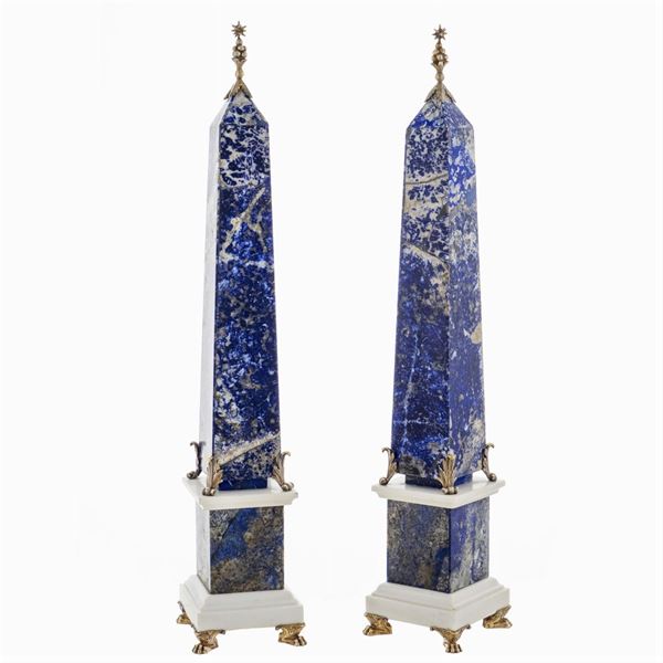 Pair of lapis lazuli obelisks