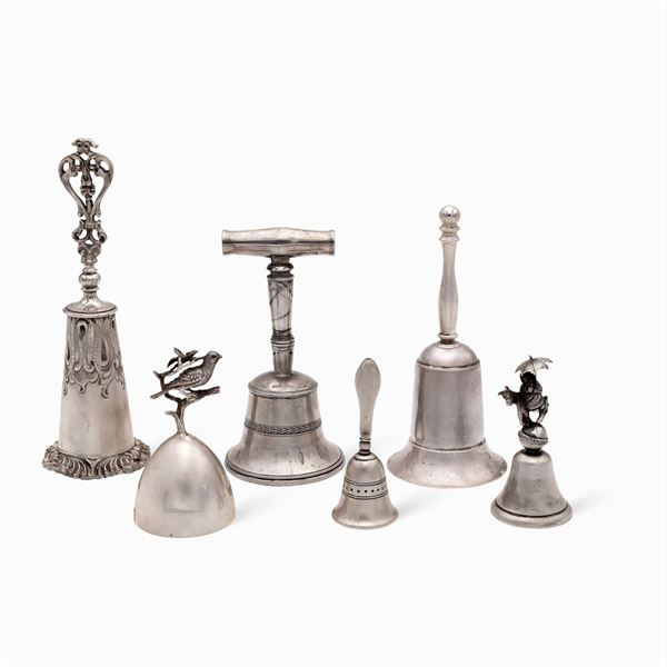 Group of silver metal bells (6)