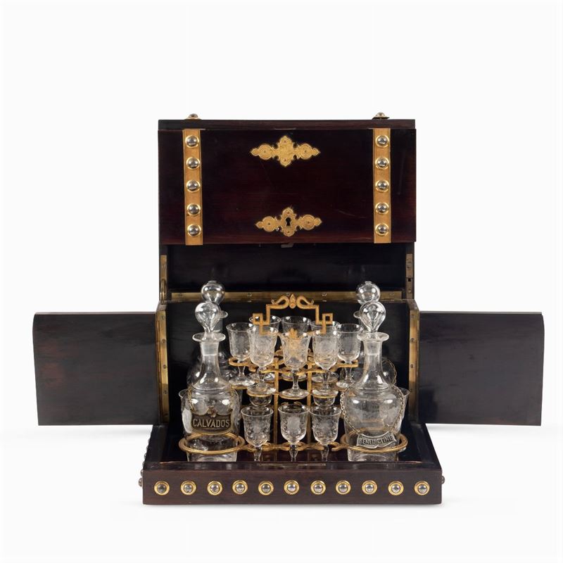 Cave À Liqueur in Legno e Bronzo Dorato