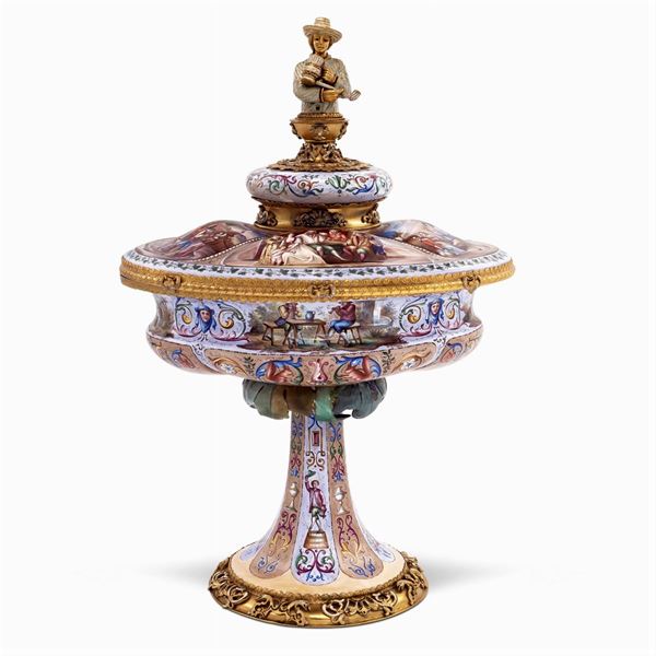 Silver an polychrome enamel stand